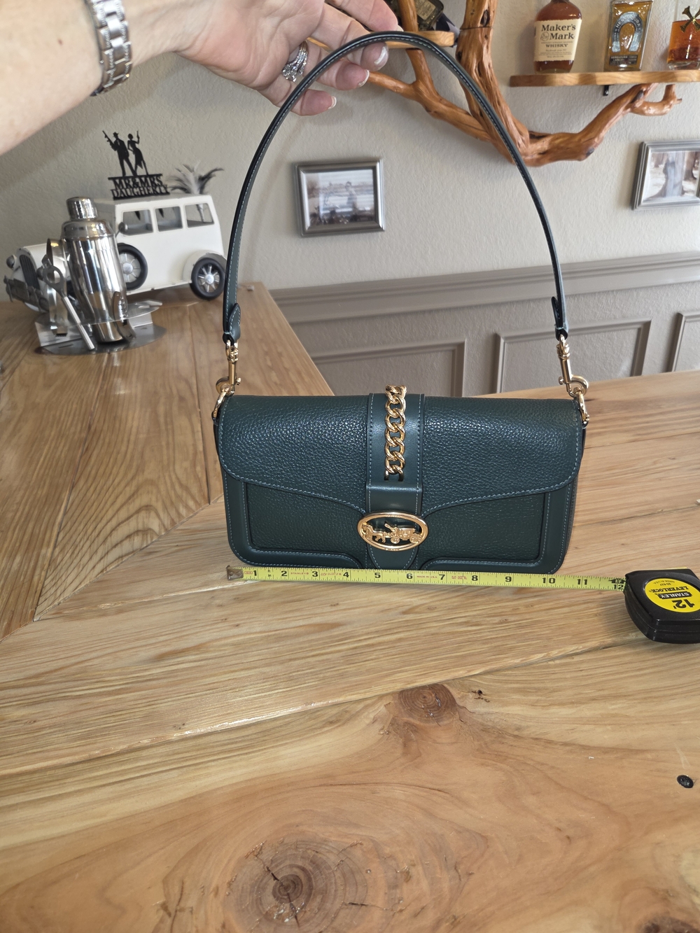 Coach Georgie Leather Shoulder Bag in Dark Green with Gold Hardware